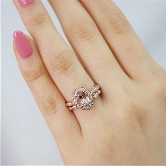 Jewelry - Oval Rose Gold Engagement Ring Set